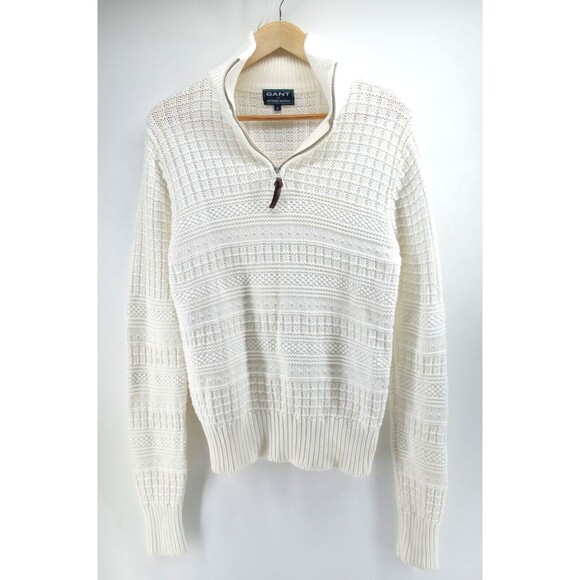 Gant x‎ Michael Bastian 1/4 zip Quarter White Cable Knit Sweater Small - Picture 1 of 11